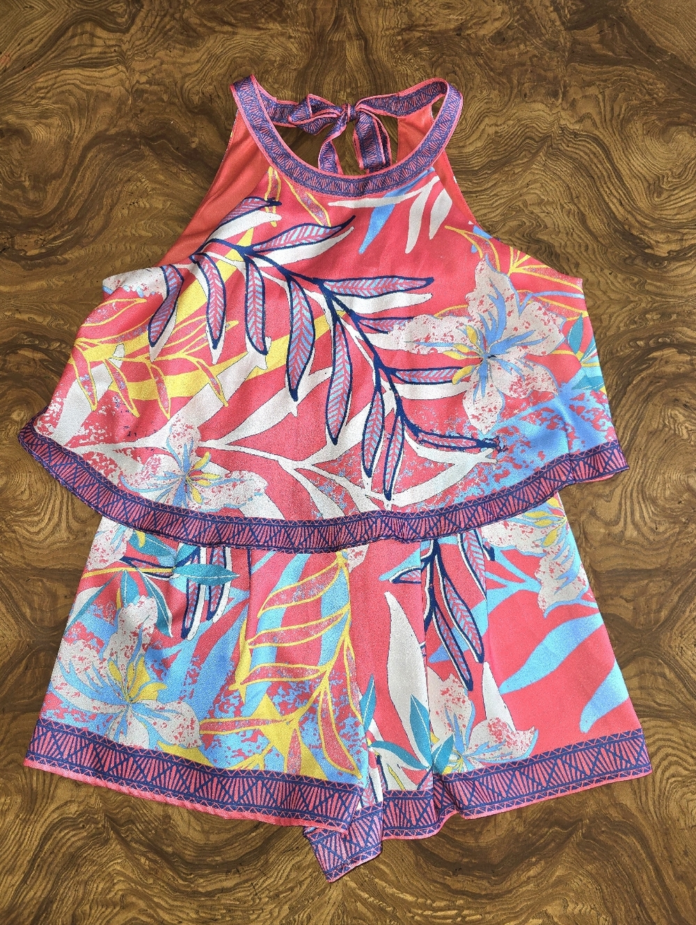 Floral Halter Romper in Coral Pink